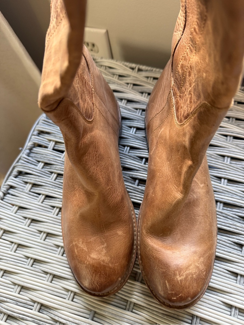 Frye Cognac Leather Lace-Up Mid-Calf Boots